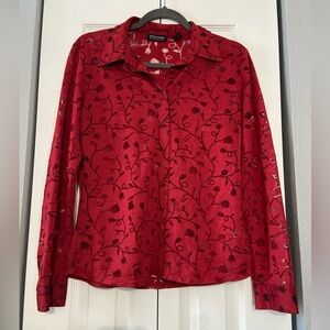 Vintage New York & Co ladies rust button down long sleeve shirt sheer flowers